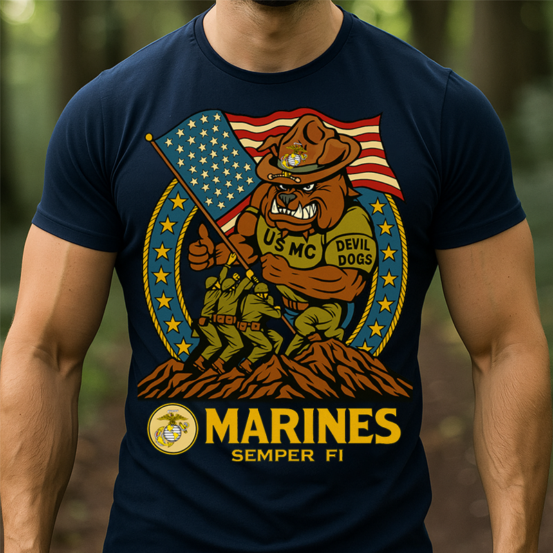Marines T-Shirt – Devil Dogs Emblem, A Special Gift for Fathers and Men