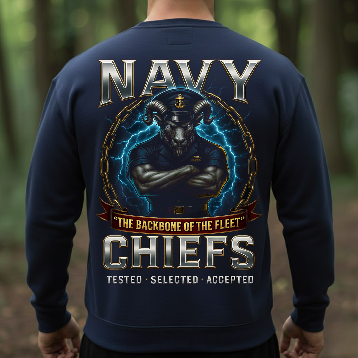 Navy Chiefs The Backbone of the Fleet T-Shirt, Sweatshirt, Hoodie  – USN Goat Chief Veteran Military Pride Tee