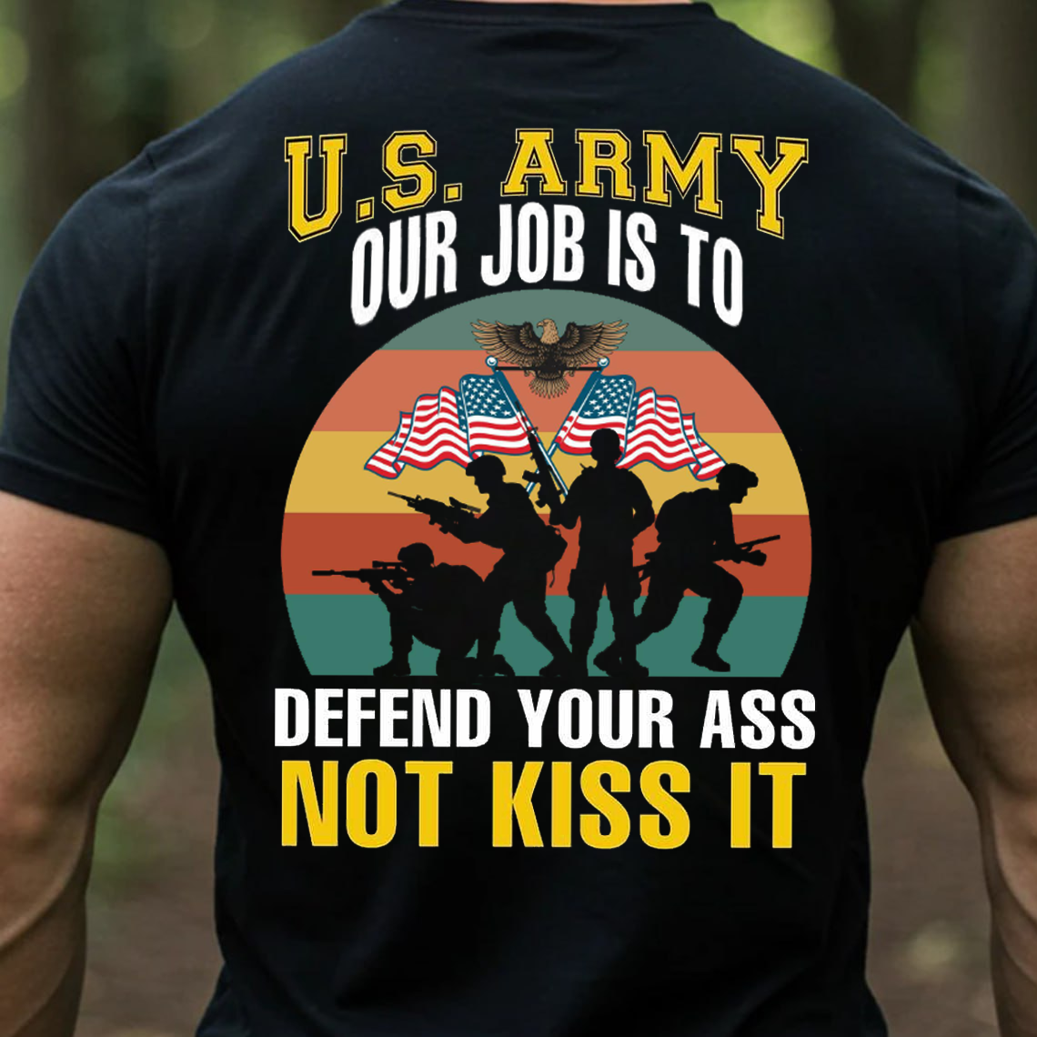 U.S. Army Defend Not Kiss It T-Shirt, Funny Military Soldier Patriotic Veteran Tee