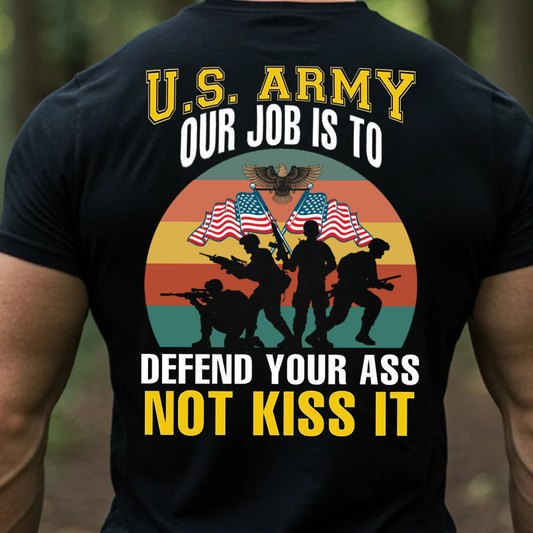 U.S. Army Defend Not Kiss It T-Shirt, Funny Military Soldier Patriotic Veteran Tee
