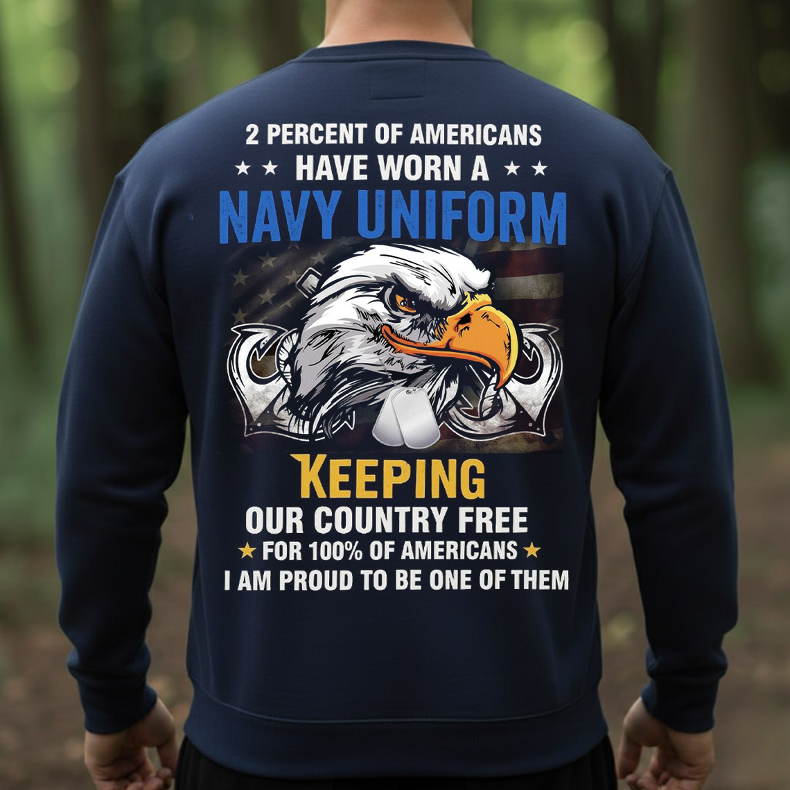 Navy Veteran Shirt, Sweatshirt, Hoodie – 2 Percent of Americans Have Worn a Navy Uniform – Proud Military Veteran Tee – Patriotic Gift for Men