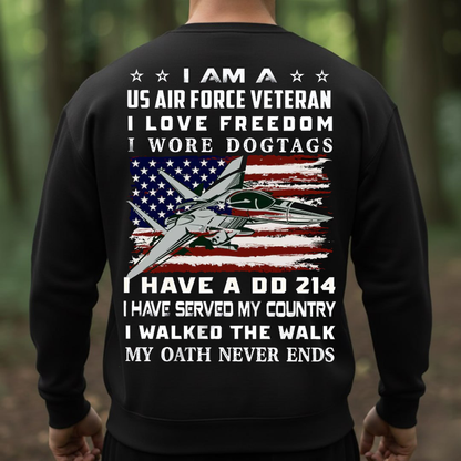 U.S. Air Force Veteran I Love Freedom T-Shirt - Proud Military DD-214 Patriotic Tee for Veterans and Airmen