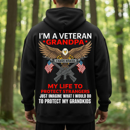 Veteran Grandpa Shirt, Sweatshirt, Hoodie – Proud Veteran Eagle & Flags Tee, I Have Risked My Life Design, Military Grandpa Gift, Protect My Grandkids T-Shirt