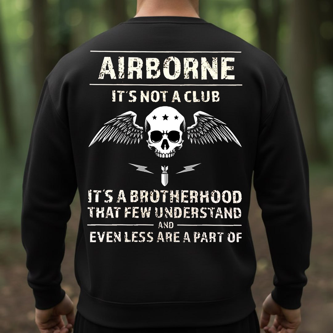 Airborne Brotherhood Military Veteran T-Shirt - Skull Wings Paratrooper Pride Tee