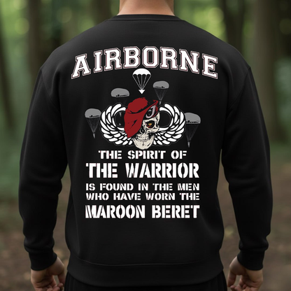 Airborne Maroon Beret Warrior T-Shirt - Paratrooper Veteran Military Pride Skull Tee