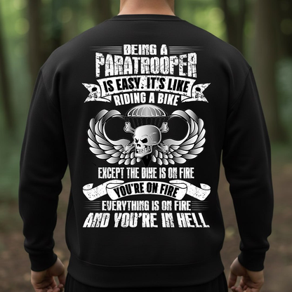 Being a Paratrooper Is Easy It's Like Riding a Bike T-Shirt - Funny Airborne Skull Military Tee for Veterans