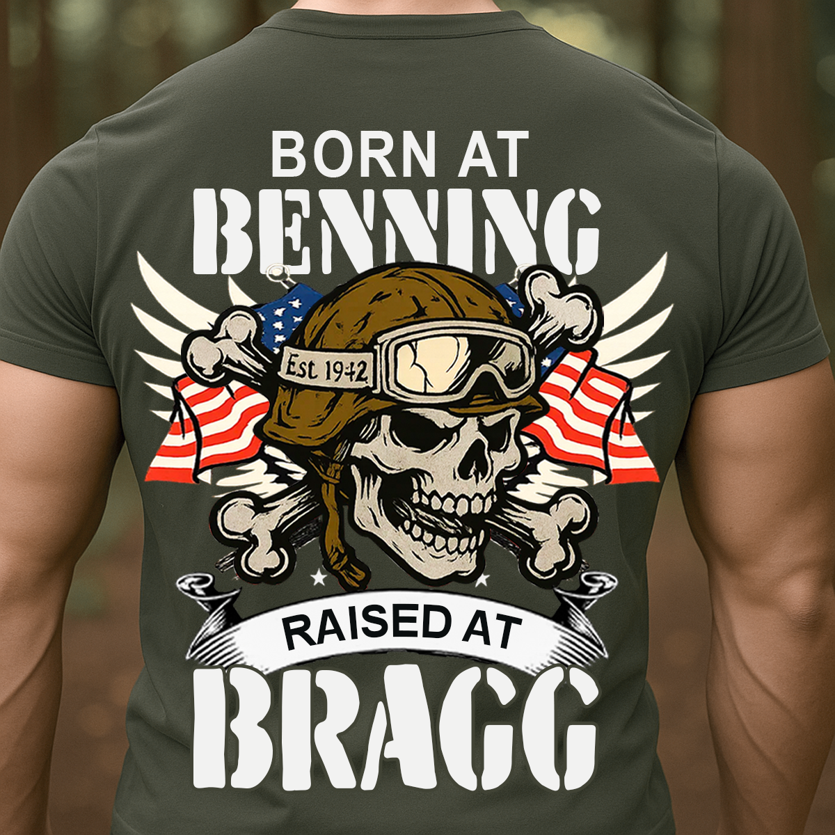Airborne Veteran T-Shirt, Sweatshirt, Hoodie – Born at Benning Raised at Bragg Military Skull Design – Proud Paratrooper Apparel