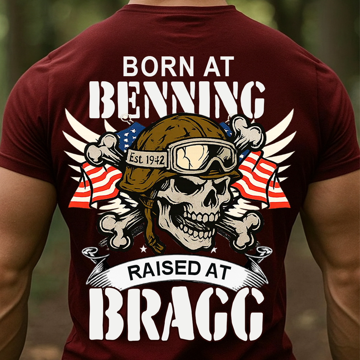 Airborne Veteran T-Shirt, Sweatshirt, Hoodie – Born at Benning Raised at Bragg Military Skull Design – Proud Paratrooper Apparel