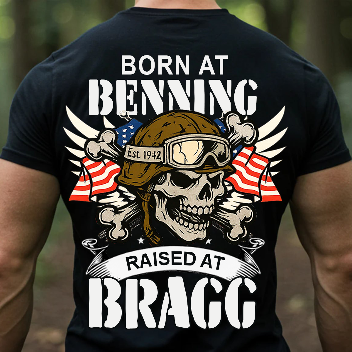 Airborne Veteran T-Shirt, Sweatshirt, Hoodie – Born at Benning Raised at Bragg Military Skull Design – Proud Paratrooper Apparel