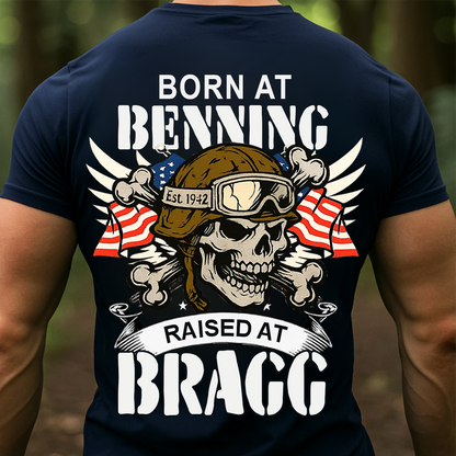 Airborne Veteran T-Shirt, Sweatshirt, Hoodie – Born at Benning Raised at Bragg Military Skull Design – Proud Paratrooper Apparel