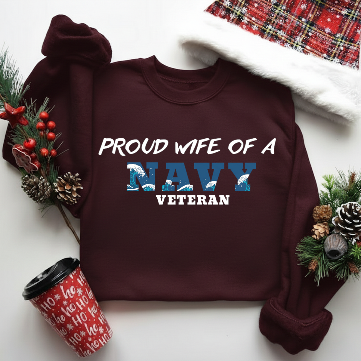 Proud Wife of a Navy Veteran Shirt – Military Wife Sweatshirt – Patriotic Gift for Women