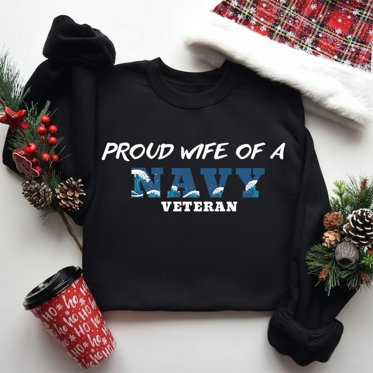 Proud Wife of a Navy Veteran Shirt – Military Wife Sweatshirt – Patriotic Gift for Women
