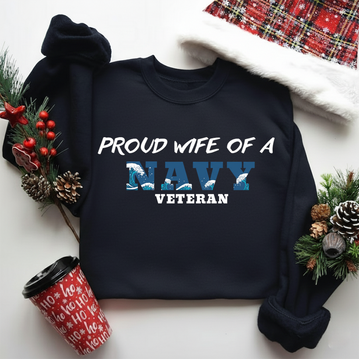 Proud Wife of a Navy Veteran Shirt – Military Wife Sweatshirt – Patriotic Gift for Women
