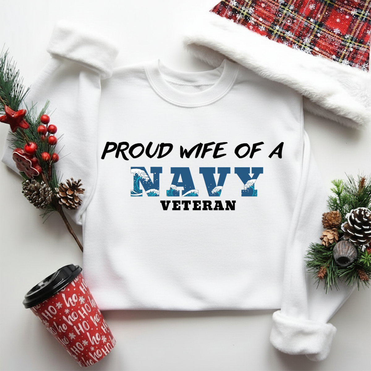 Proud Wife of a Navy Veteran Shirt – Military Wife Sweatshirt – Patriotic Gift for Women