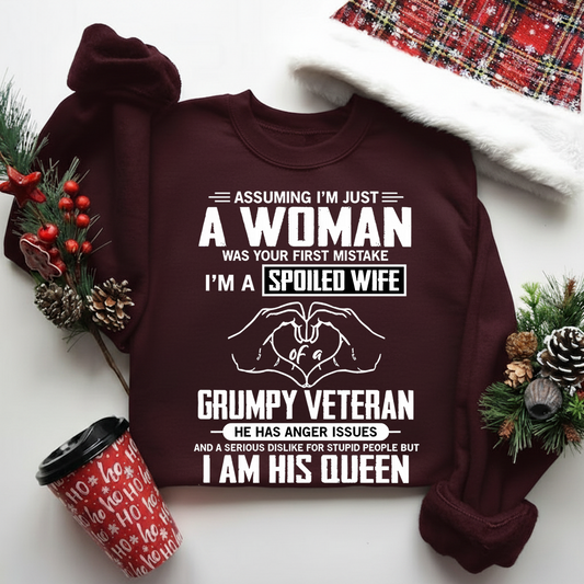 Spoiled Wife of a Grumpy Veteran Shirt – Funny Military Wife Sweatshirt – Proud Veteran Couple Gift for Her,Wife