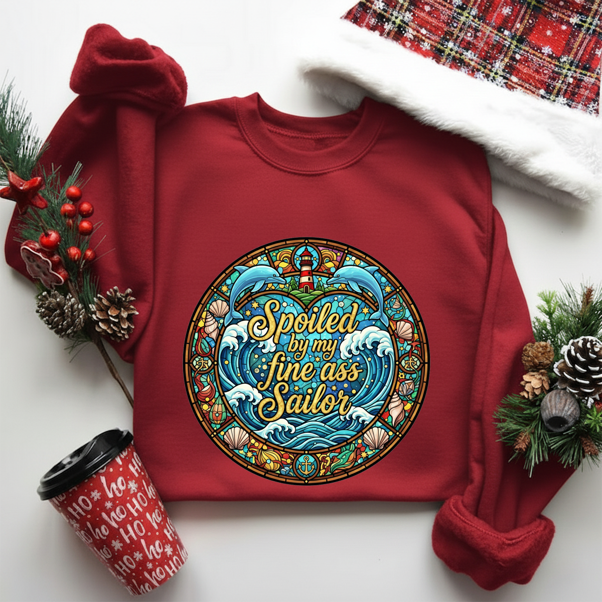 Spoiled by My Sailor Sweatshirt – Funny Navy Wife Christmas Gift, Cute Military Spouse Hoodie for Women, Proud Veteran Couple Apparel