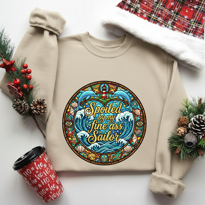 Spoiled by My Sailor Sweatshirt – Funny Navy Wife Christmas Gift, Cute Military Spouse Hoodie for Women, Proud Veteran Couple Apparel