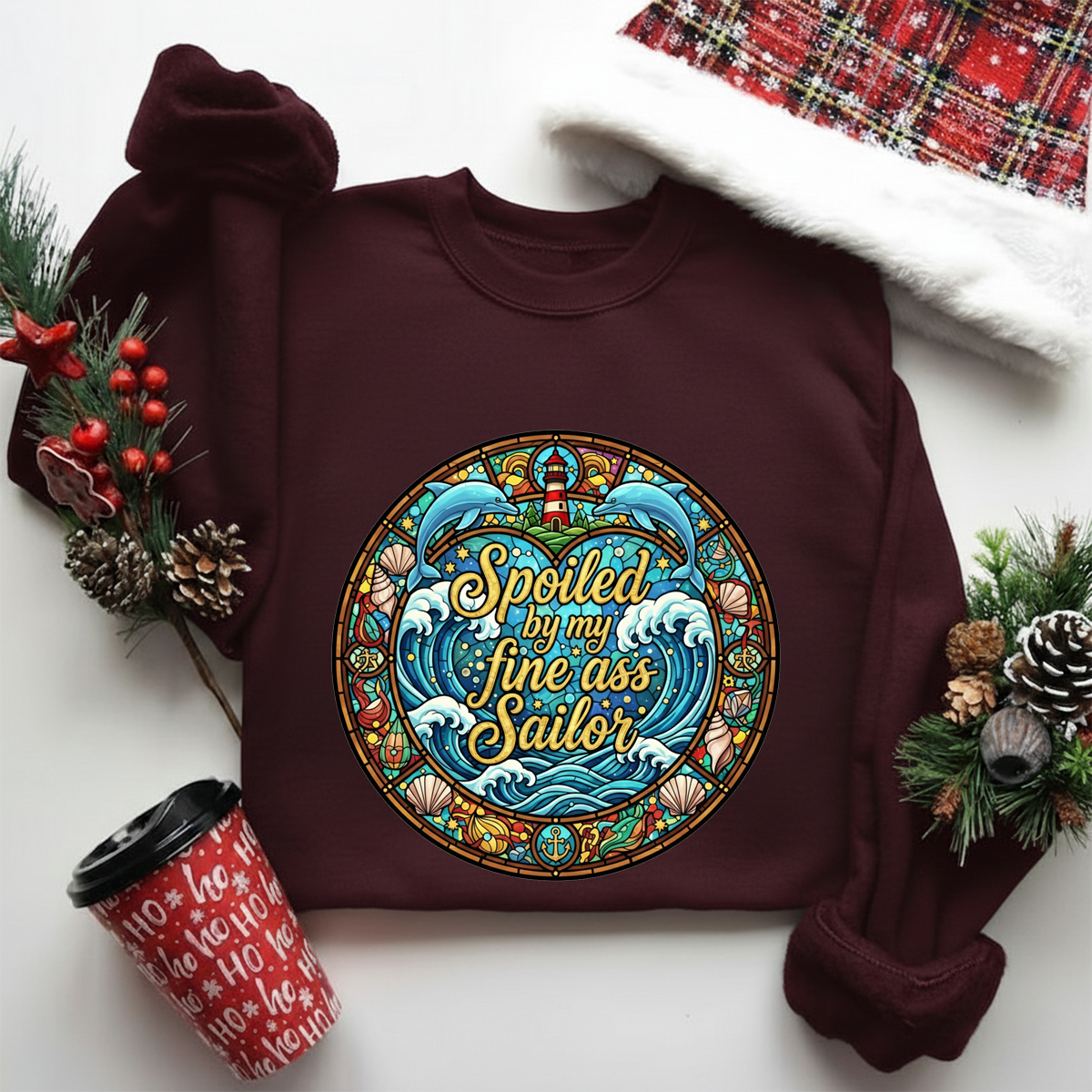 Spoiled by My Sailor Sweatshirt – Funny Navy Wife Christmas Gift, Cute Military Spouse Hoodie for Women, Proud Veteran Couple Apparel