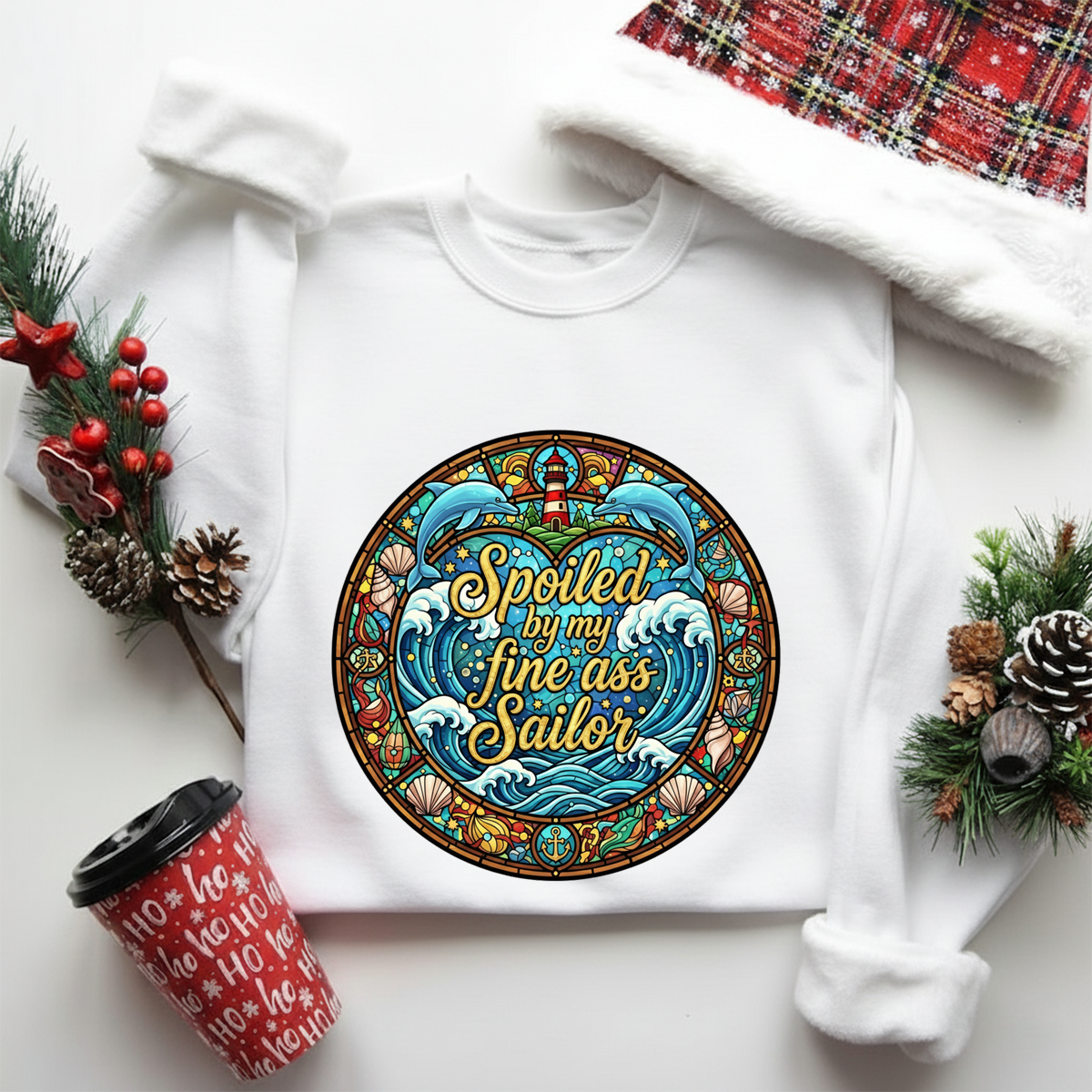 Spoiled by My Sailor Sweatshirt – Funny Navy Wife Christmas Gift, Cute Military Spouse Hoodie for Women, Proud Veteran Couple Apparel