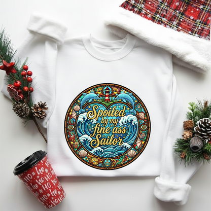 Spoiled by My Sailor Sweatshirt – Funny Navy Wife Christmas Gift, Cute Military Spouse Hoodie for Women, Proud Veteran Couple Apparel