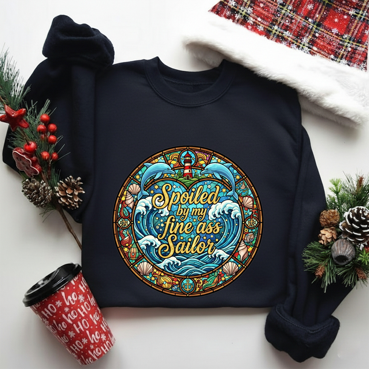 Spoiled by My Sailor Sweatshirt – Funny Navy Wife Christmas Gift, Cute Military Spouse Hoodie for Women, Proud Veteran Couple Apparel