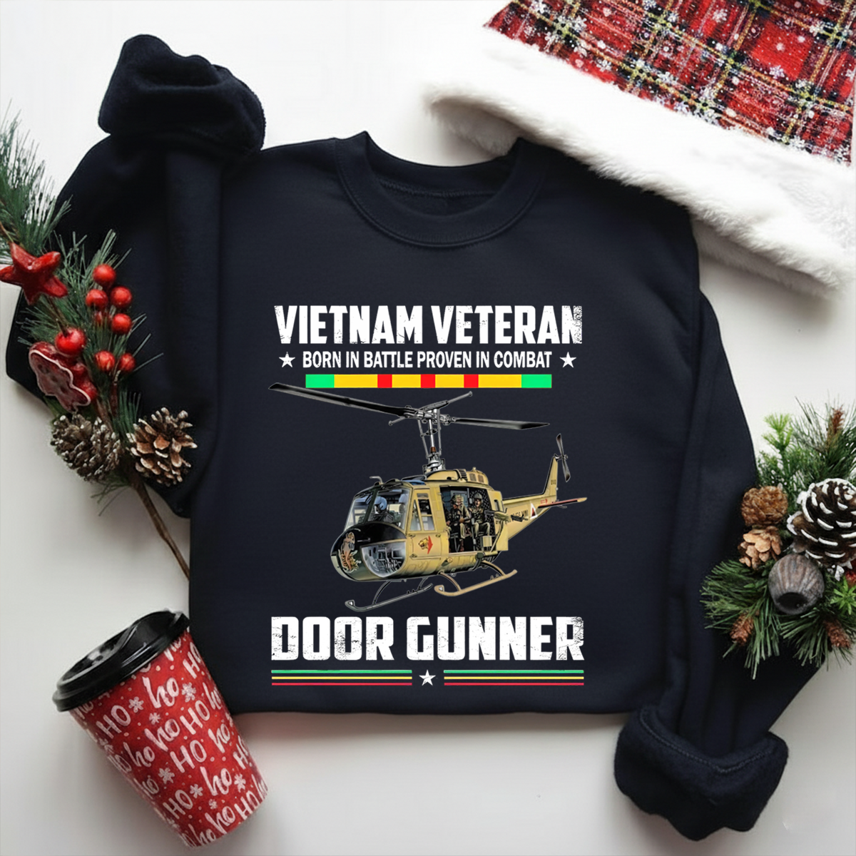 Vietnam Veteran Door Gunner Shirt – Born in Battle Proven in Combat Huey Helicopter T-Shirt for Proud Veterans
