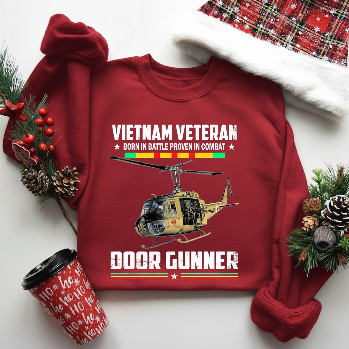Vietnam Veteran Door Gunner Shirt – Born in Battle Proven in Combat Huey Helicopter T-Shirt for Proud Veterans