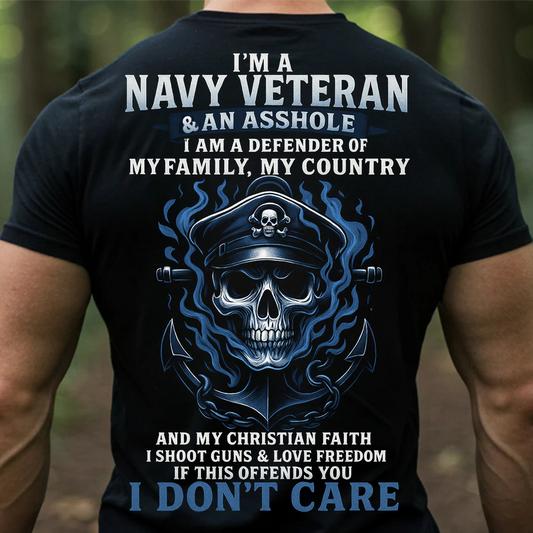 Navy Veteran T-Shirt – Patriotic Military Skull Shirt for Veterans, Freedom & Faith