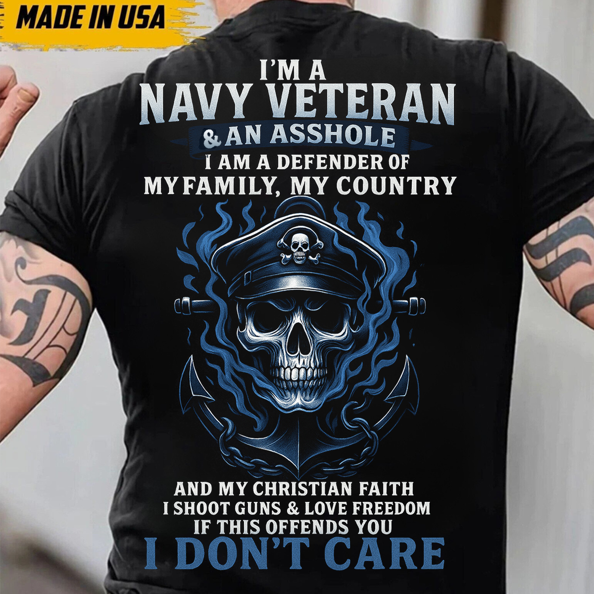 Navy Veteran T-Shirt – Patriotic Military Skull Shirt for Veterans, Freedom & Faith
