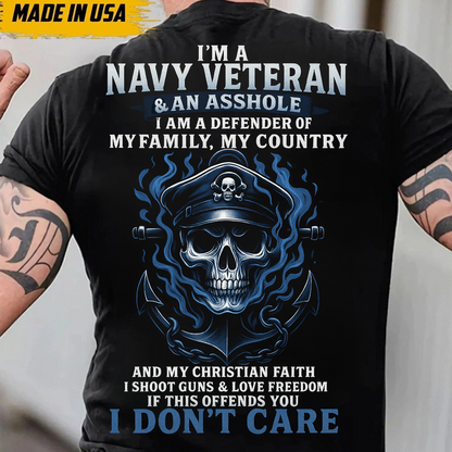 Navy Veteran T-Shirt – Patriotic Military Skull Shirt for Veterans, Freedom & Faith