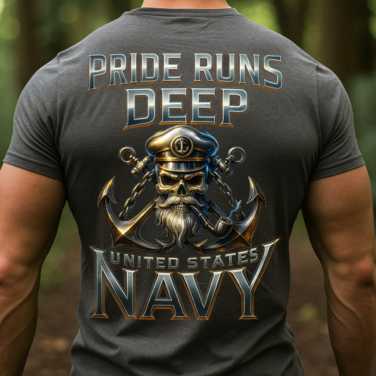 Pride Runs Deep United States Navy T-Shirt, Sweatshirt, Hoodie – US Navy Veteran Skull Anchor Military Pride Tee