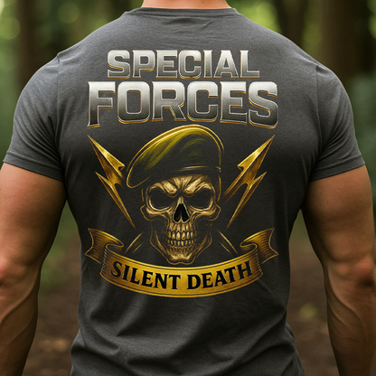 Special Forces Veteran T-Shirt, Sweatshirt, Hoodie – Silent Death Skull Military Pride Tactical Soldier Tee