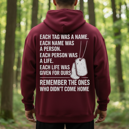 Veteran T-Shirt, Sweatshirt, Hoodie – Remember the Ones Who Didn’t Come Home Tee, Military Dog Tag Tribute Shirt for Proud Americans