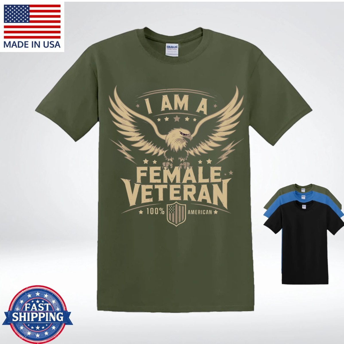 I Am a Female Veteran T-Shirt , American Patriotic Eagle Tee for Women Veterans,