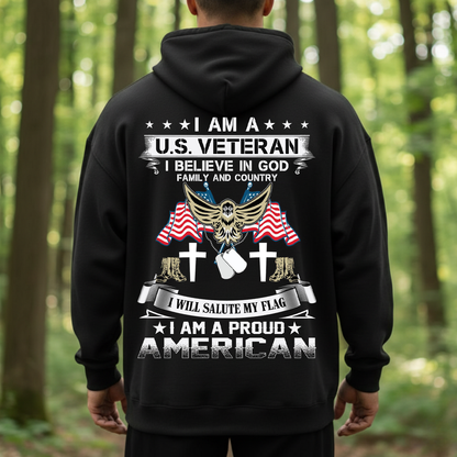 Proud U.S. Veteran T-Shirt, Sweatshirt,  - I Believe in God Family and Country Tee, American Flag Military Patriotic Shirt for Men
