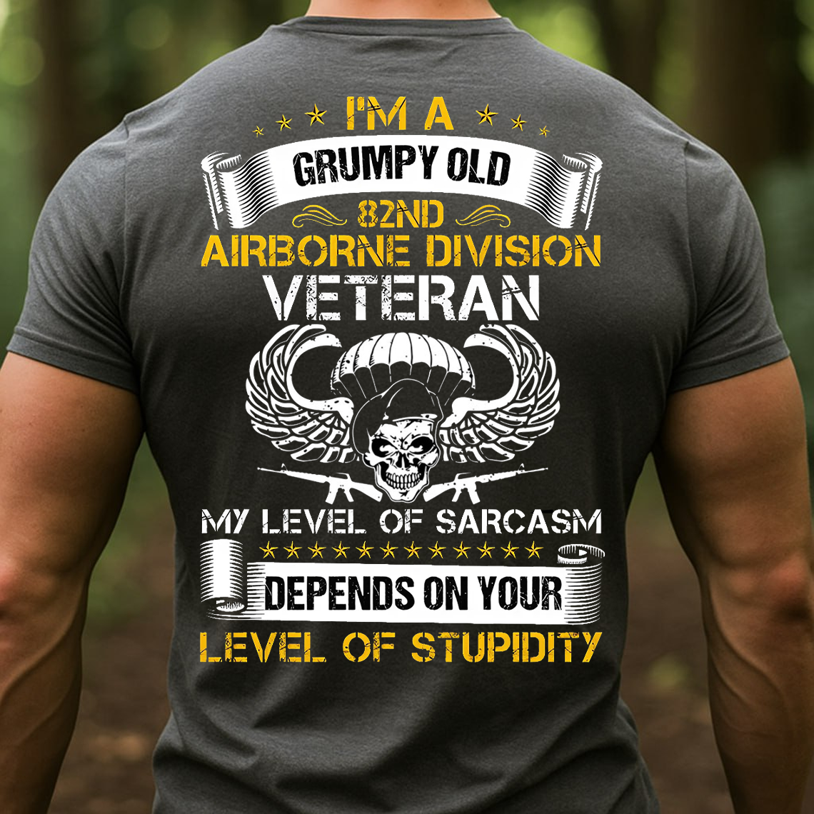Grumpy Old 82nd Airborne Division Veteran T-Shirt - Funny Sarcastic Military Skull Tee for Army Veterans