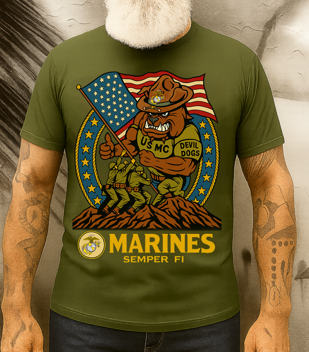 Marines T-Shirt – Devil Dogs Emblem, A Special Gift for Fathers and Men