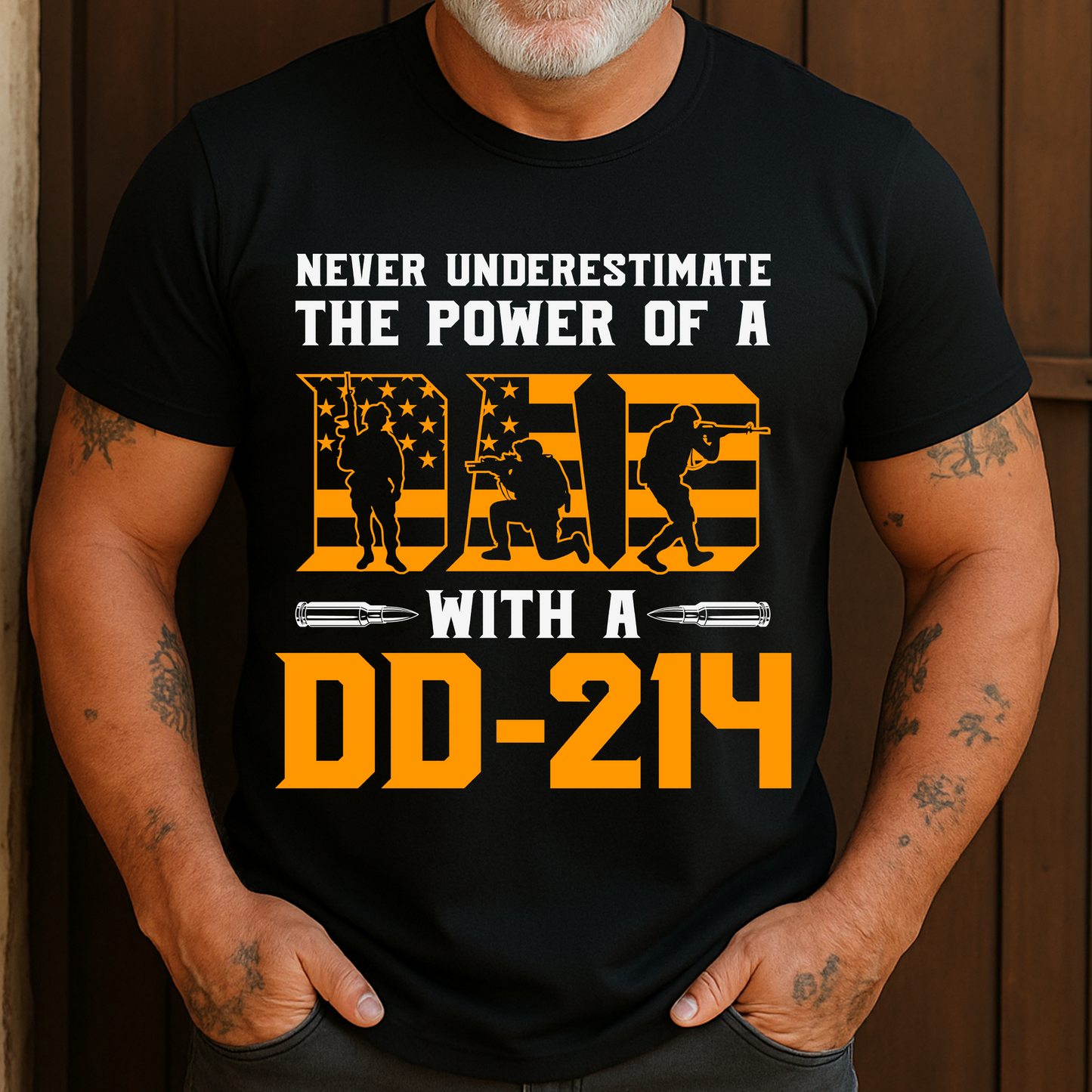 Never Underestimate The Power Of A Dad With A DD-214 Veteran T-Shirt
