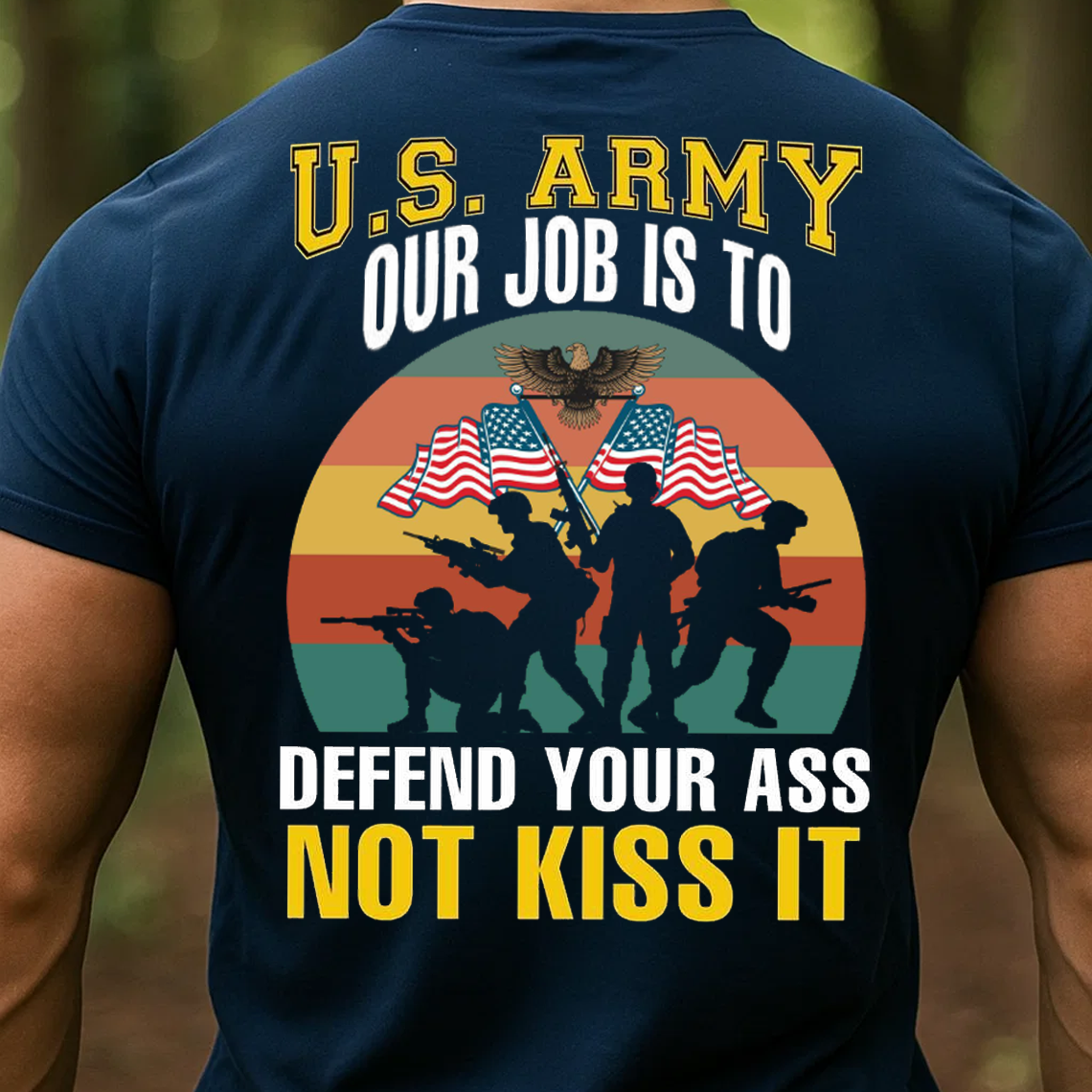 U.S. Army Defend Not Kiss It T-Shirt, Funny Military Soldier Patriotic Veteran Tee