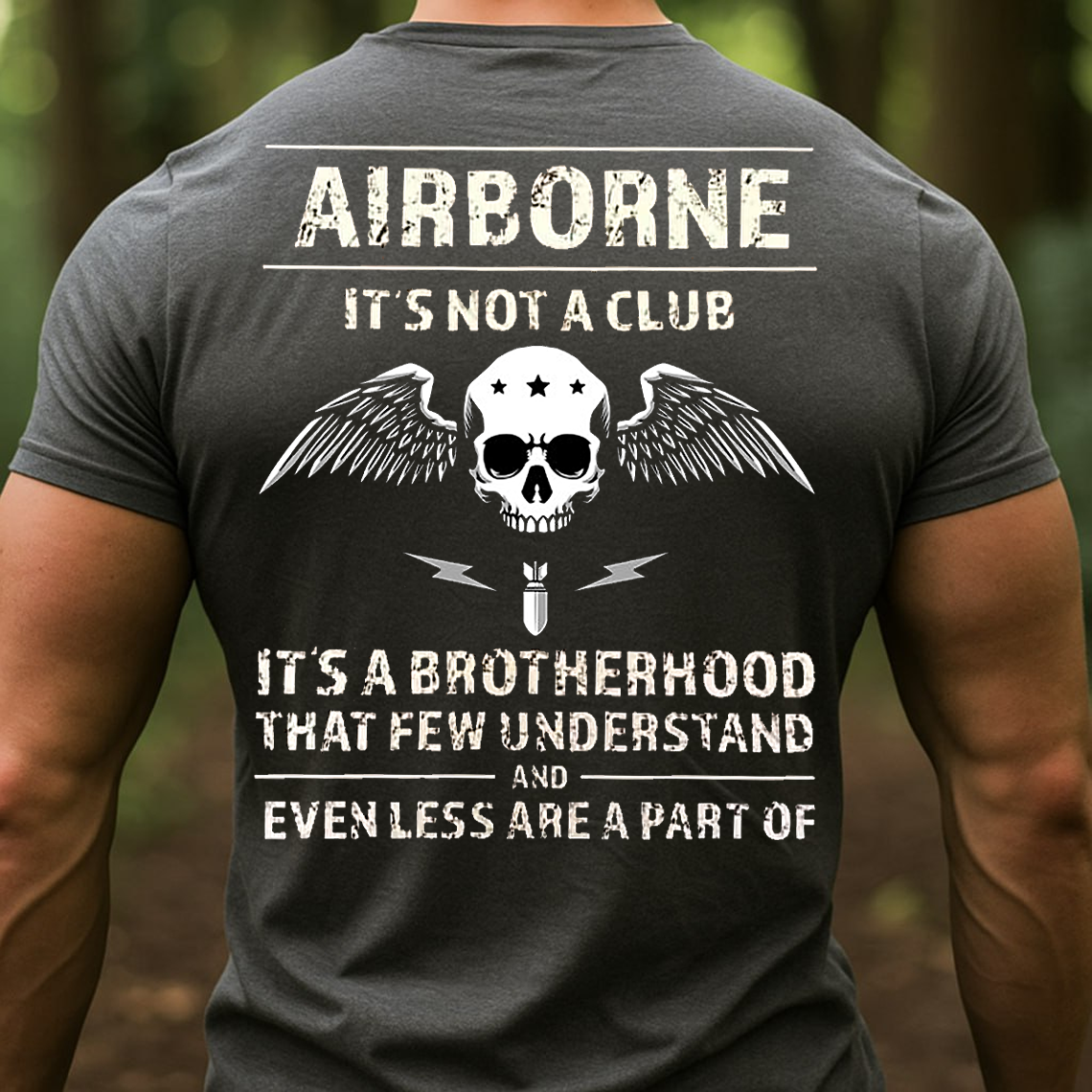 Airborne Brotherhood Military Veteran T-Shirt - Skull Wings Paratrooper Pride Tee