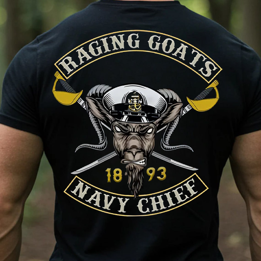 Raging Goats Navy Chief 1893 T-Shirt – US Navy CPO Goat Head Design Military Veteran Pride Tee
