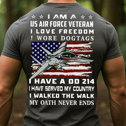U.S. Air Force Veteran I Love Freedom T-Shirt - Proud Military DD-214 Patriotic Tee for Veterans and Airmen