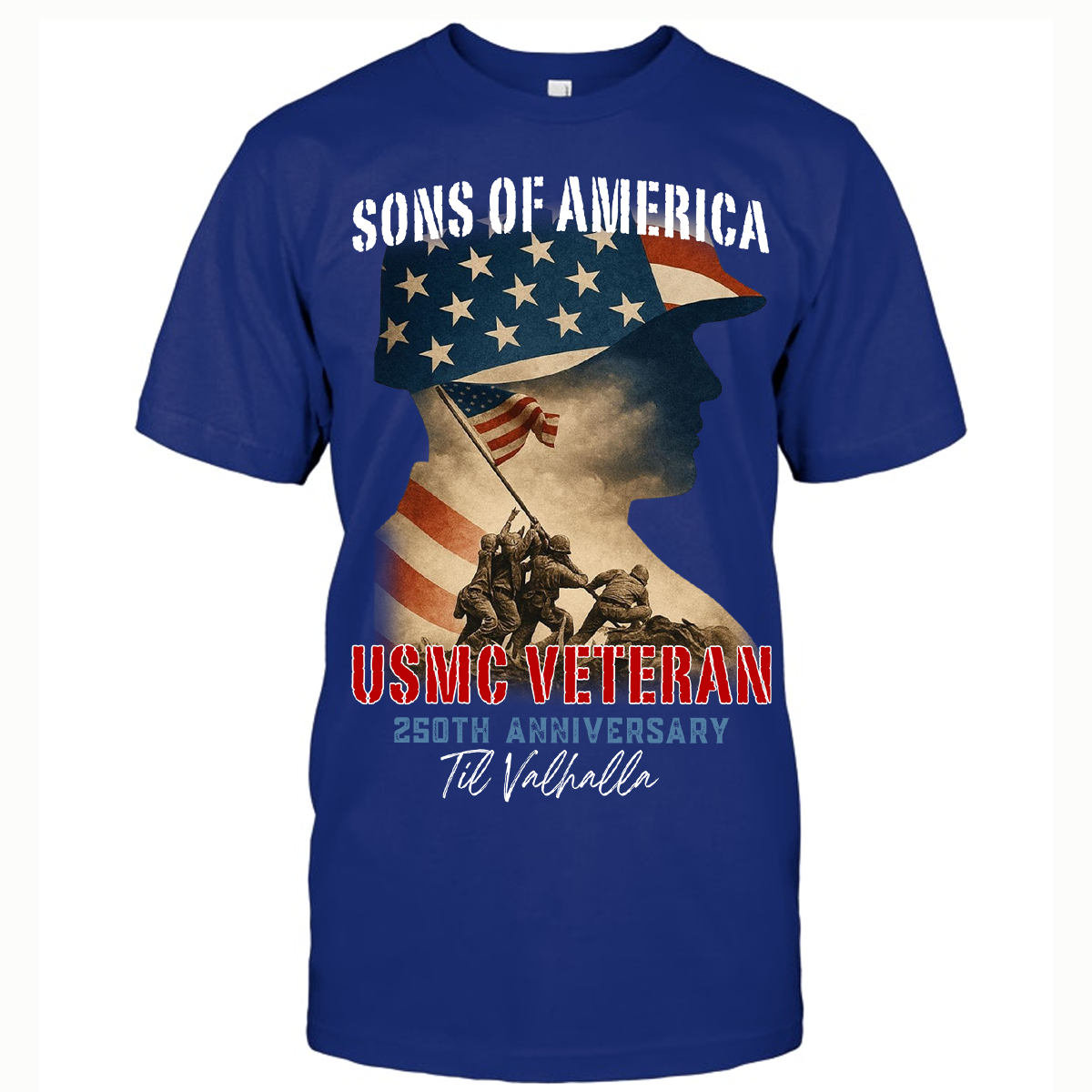 Sons of America USMC Unisex Shirt, 250th Anniversary  Til Valhalla Iwo Jima Design Veteran Tee