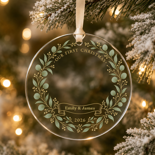 monogram wreath glass ornament mockup