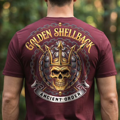 "Golden Shellback - Ancient Order" T-Shirt – Navy Tradition Skull Anchor Gift for Veterans Day