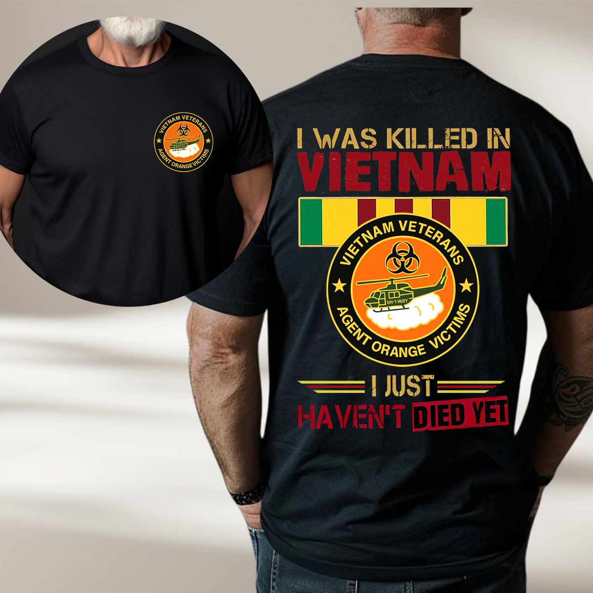 Vietnam Veteran "I Was Killed in Vietnam" Agent Orange Victims T-Shirt – UH-1 Huey Helicopter Military Tee, Gift for Him
