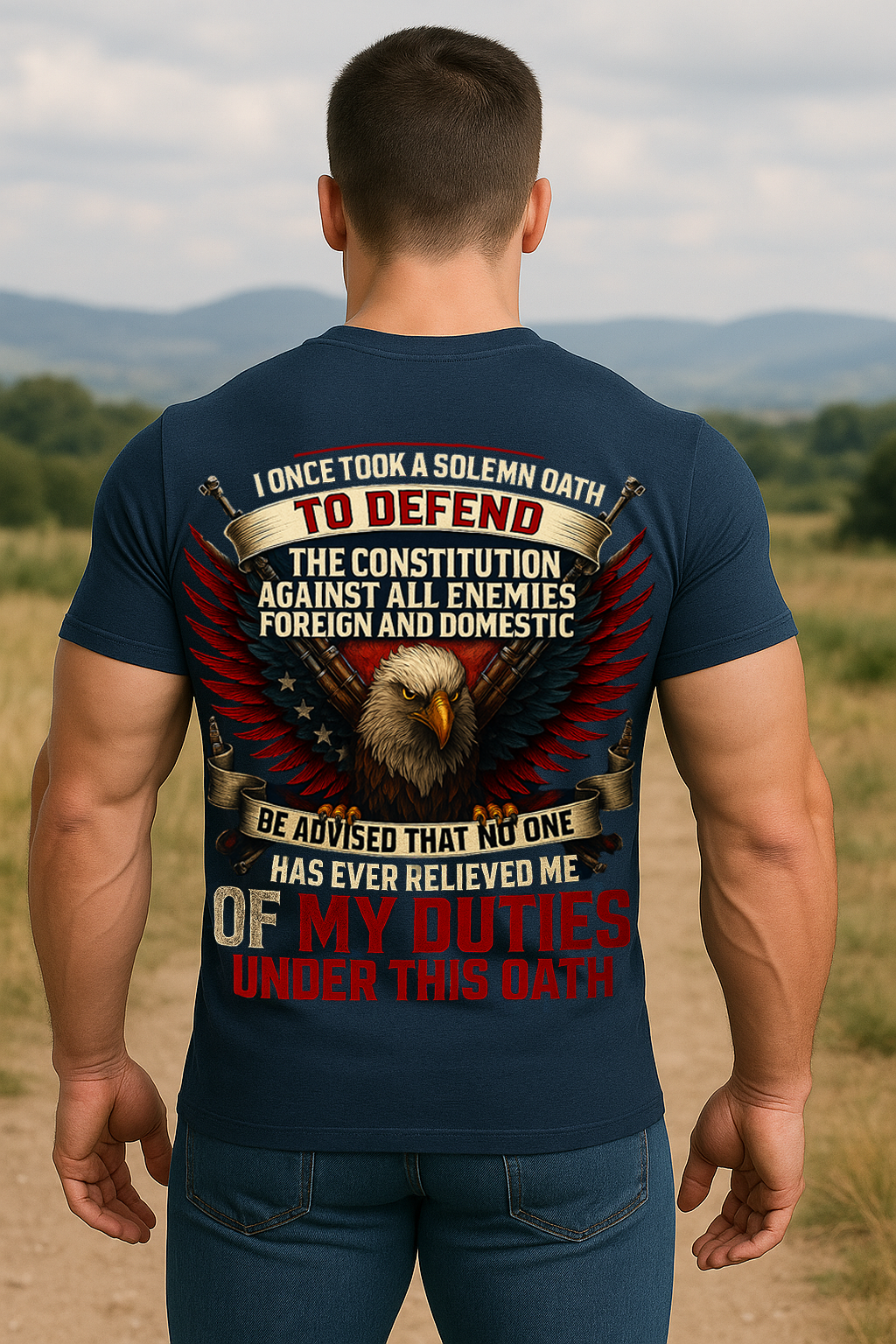 Patriotic Eagle T-Shirt - Oath to Defend Constitution - American Military Veteran Tee