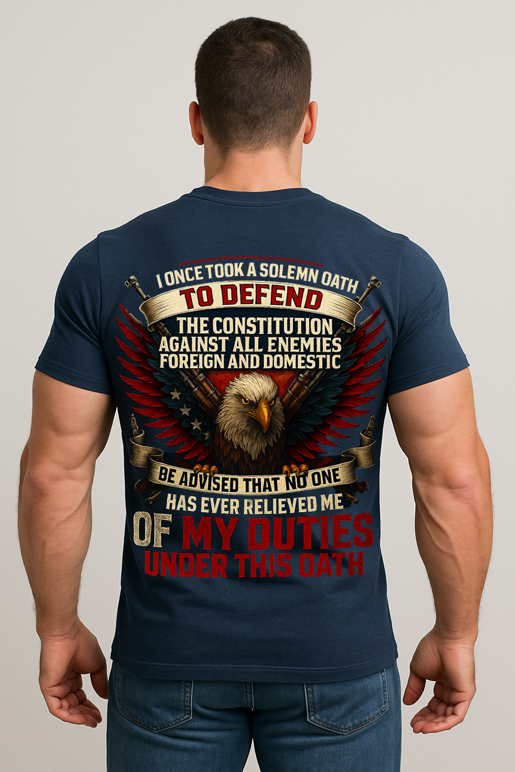 Patriotic Eagle T-Shirt - Oath to Defend Constitution - American Military Veteran Tee
