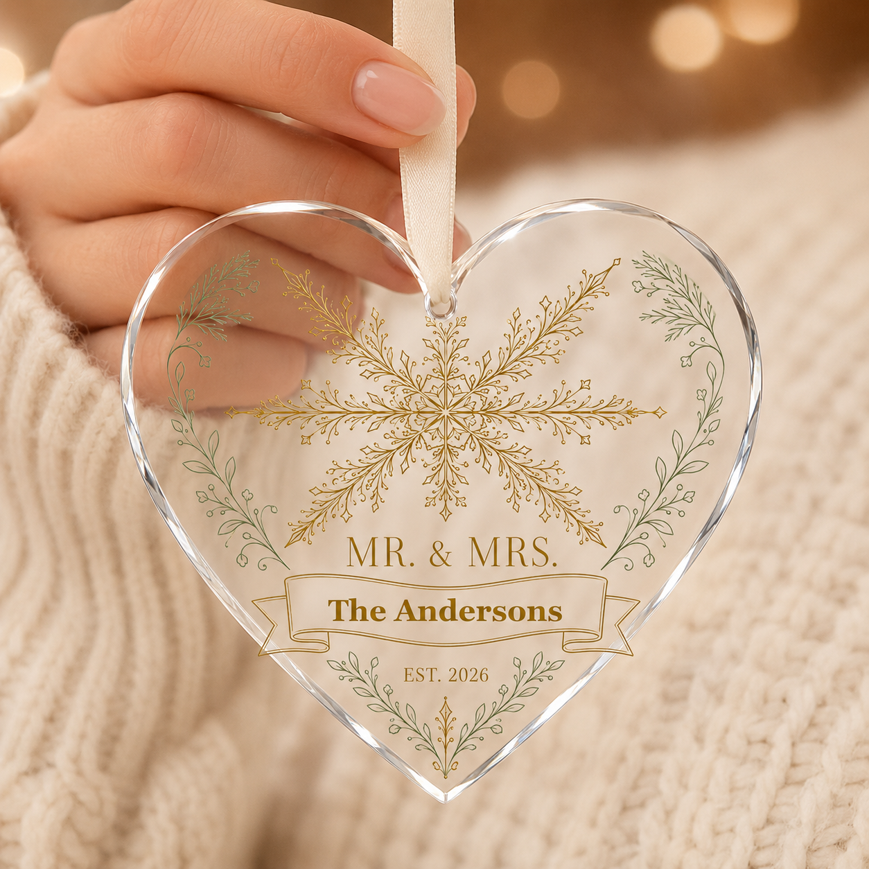 heart snowflake glass ornament mockup