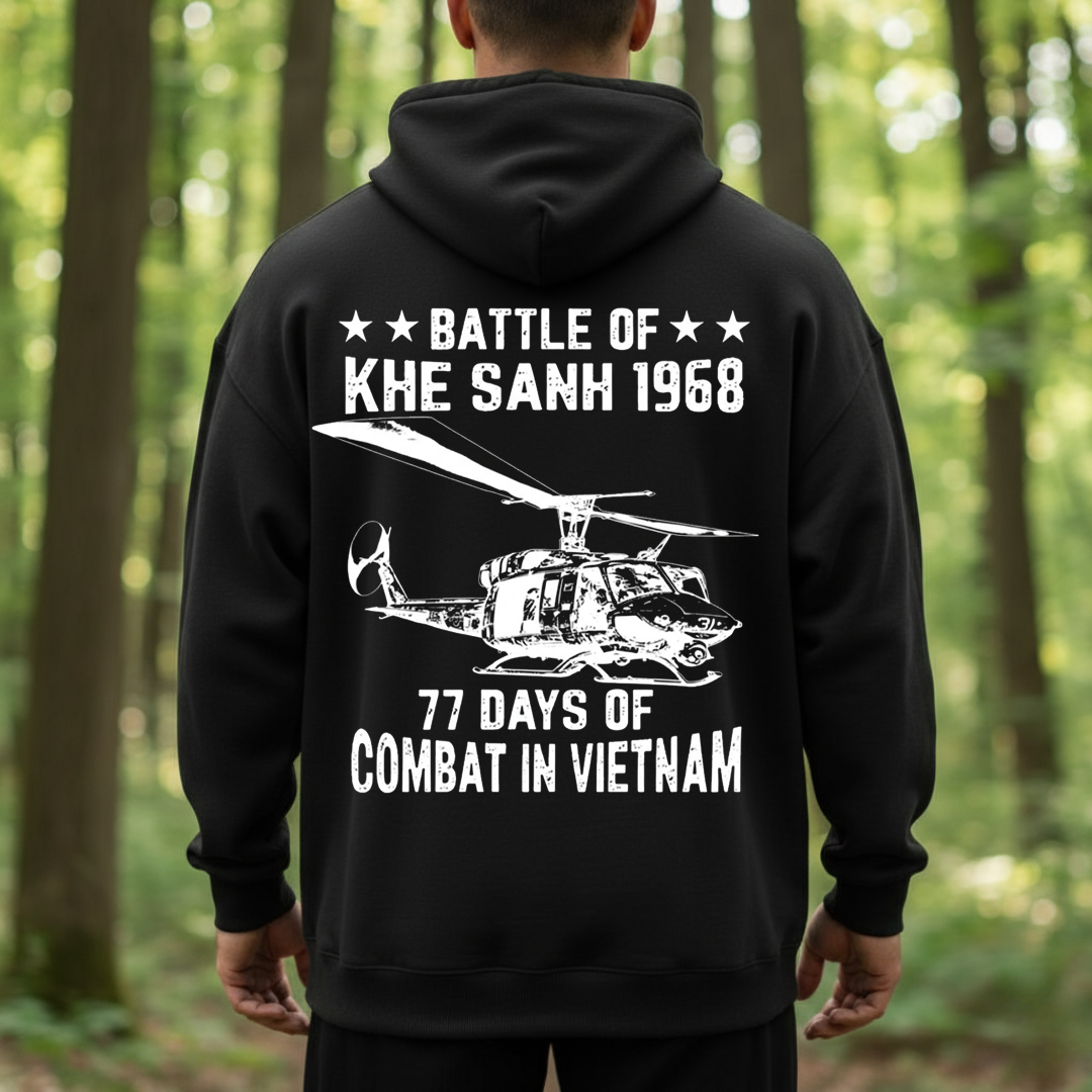 Battle of Khe Sanh 1968 Shirt – 77 Days of Combat in Vietnam, Huey Helicopter Tribute Tee for Vietnam Veterans, Gift for Veterans Day